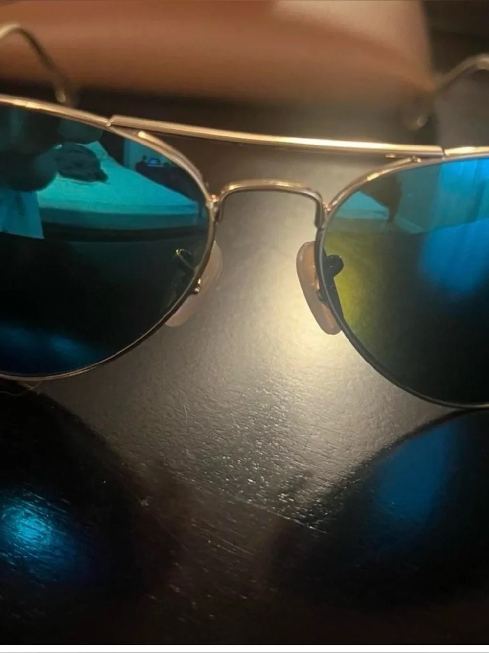 Blue Mirrored Aviator Sunglasses with Gold Frame